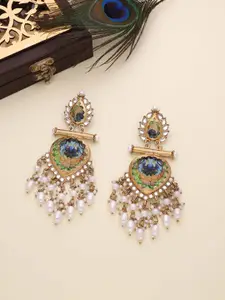 Anouk Gold Plated Artificial Beads Feather Shaped Jhumkas