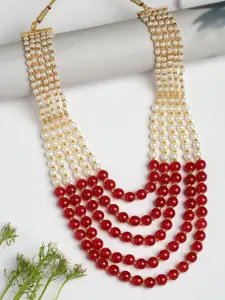 NVR Women Gold-Plated Pearls Beaded Layered Necklace
