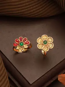 Jazz and Sizzle Gold-Plated Set Of 2 Artificial Stones Studded Finger Rings