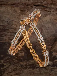 Kushal's Fashion Jewellery Set Of 2 Rhodium Gold-Plated Cubic Zircon Studded Bangles