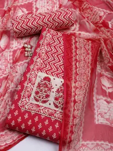 Meena Bazaar Floral Printed Mirror Work Chanderi Silk Unstitched Dress Material