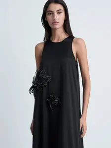 MANGO Flower Detail Sleeveless Satin Maxi Dress