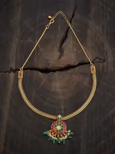 Kushal's Fashion Jewellery Gold-Plated Ruby Studded Antique Necklace