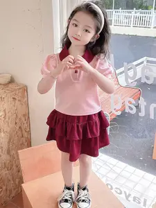 LULU & SKY Girls Collared Neck Short Sleeves Shirt with Skirt