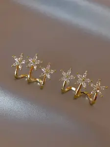 Celestique Cubic Zirconia Studded Contemporary Shaped Korean Ear Cuff