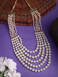 NVR Women Gold-Plated Pearls Beaded Layered Necklace