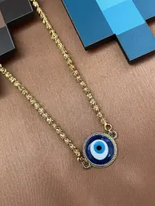 Digital Dress Room Brass Gold-Plated Statement Evil Eye Pendant Chain Short Necklace