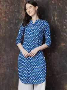 Melange by Lifestyle Floral Printed Mandarin Collar Pure Cotton Straight Kurta