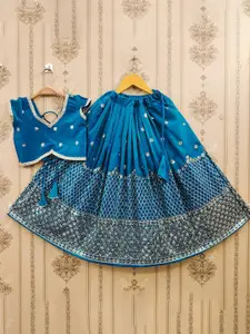 BAESD Girls Embroidered Thread Work Foil Print Ready to Wear Lehenga &