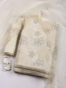 Meena Bazaar Floral Embroidered Thread Work Organza Unstitched Dress Material