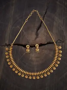 Kushal's Fashion Jewellery Gold-Plated Stone Studded Lakshmi Goddess Antique Necklace