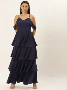 Berrylush Cold-Shoulder Layered A-Line Maxi Dress