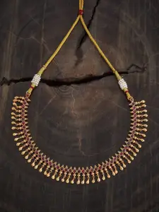 Kushal's Fashion Jewellery Copper Gold-Plated Stone Studded Antique Necklace