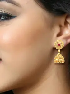DIVASTRI Gold Plated Cubic Zirconia-Studded Dome Shaped Jhumkas