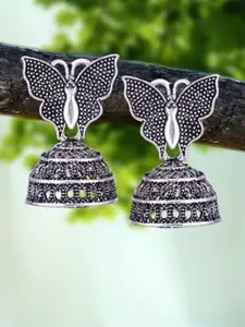 MEENAZ Set Of 4 Silver-Plated Dome Shaped Oxidised Jhumkas