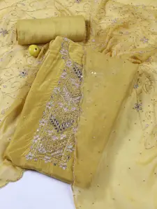 Meena Bazaar Floral Embellished Organza Unstitched Dress Material