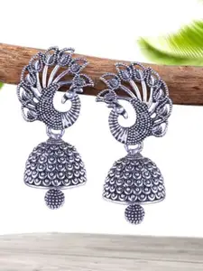 MEENAZ Set Of 5 Silver-Plated Dome Shaped Oxidised Jhumkas
