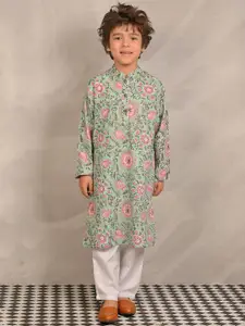 Anthrilo Boys Floral Printed Regular Pure Cotton Kurta with Pyjamas