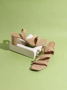 Inc 5 Striped Party Block Sandals with Buckles