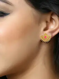 DIVASTRI Gold-Plated Artificial Stones Studded Crescent Shaped Studs