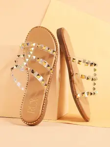 RUXBYPAYAL Women Embellished Open Toe Flats with Embroidered