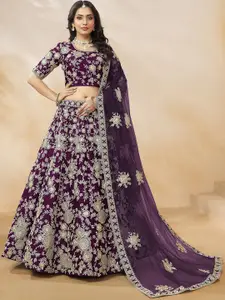 FABPIXEL Embroidered Sequinned Semi-Stitched Lehenga & Unstitched Blouse With Dupatta