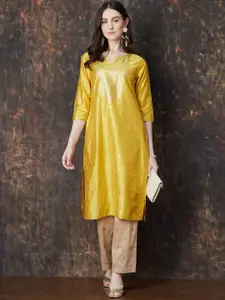 Melange by Lifestyle Floral Foil Printed Notch Neck Straight Kurta