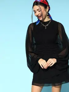 Berrylush Bishop Sleeve Georgette Fit & Flare Dress