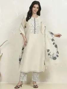 Biba Geometric Yoke Design Mirror Work Pure Cotton Unstitched Dress Material