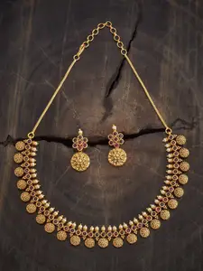 Kushal's Fashion Jewellery Ruby Gold-Plated Ethnic Antique Necklace
