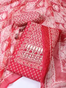 Meena Bazaar Floral Printed Thread Work Unstitched Dress Material