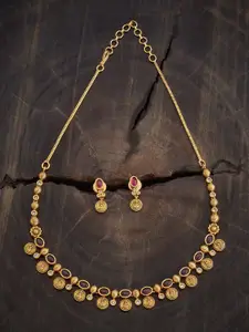 Kushal's Fashion Jewellery Ruby Gold-Plated Ethnic Antique Necklace Set