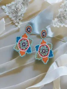 Sangria Gold-Plated Artificial Beaded Floral Shaped Drop Earrings