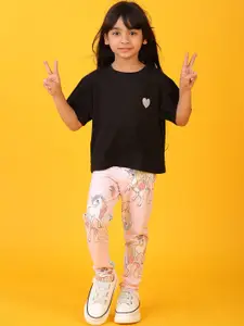 Anthrilo kids Girls Embellished T-shirt Leggings Clothing Set