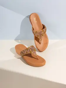 Inc 5 Women Embellished Ethnic T-Strap Flats