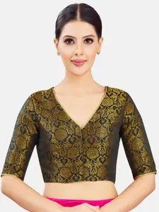 Studio Shringaar Woven Design Brocade V-Neck Readymade Saree Blouse.