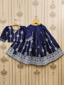 BAESD Girls Embroidered Thread Work Foil Print Ready to Wear Lehenga &