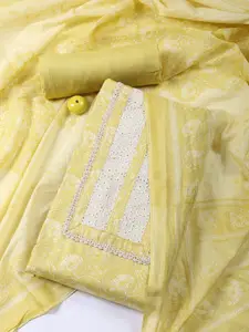 Meena Bazaar Floral Printed Schiffli Unstitched Dress Material