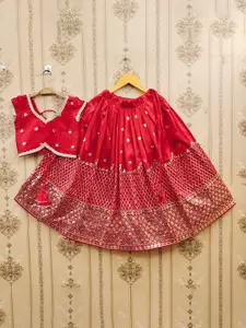 BAESD Girls Embroidered Thread Work Foil Print Ready to Wear Lehenga &