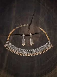 Kushal's Fashion Jewellery Rhodium & Gold-Plated Cubic Zirconia Studded Necklace
