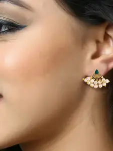 DIVASTRI Gold-Plated Pearls Studded Contemporary Shaped Studs