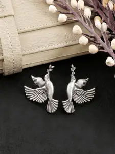Sangria Silver-Plated Bird Shaped Oxidised Studs