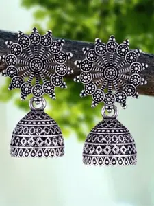 MEENAZ Set of 5 Silver-Plated Oxidised Peacock Shaped Jhumkas