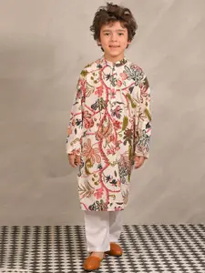 Anthrilo Boys Floral Printed Regular Pure Cotton Kurta with Pyjamas