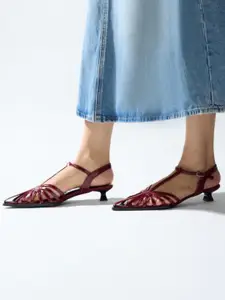 CAI  Women Webbed Maroon Slingback Heels