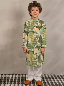 Anthrilo Boys Floral Printed Regular Pure Cotton Kurta with Pyjamas