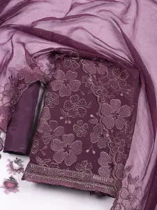 Meena Bazaar Floral Embroidered Sequinned Organza Unstitched Dress Material