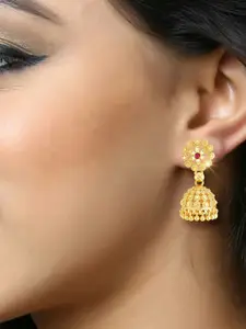 DIVASTRI Gold-Plated Cubic Zirconia Studded Dome Shaped Jhumka