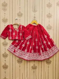 BAESD Girls Embroidered Thread Work Foil Print Ready to Wear Lehenga &