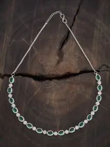 Kushal's Fashion Jewellery Copper Rhodium & Gold-Plated Zircon Embellished Bridal Necklace